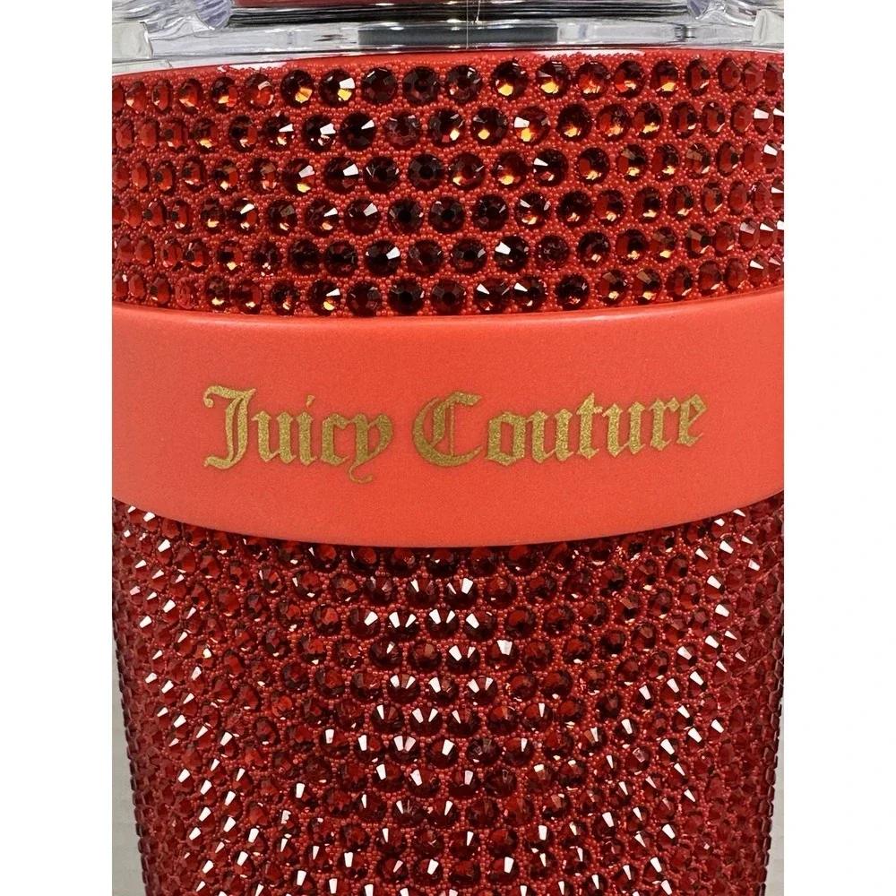 Juicy Couture Red Rhinestone Tumbler 40 oz Cherry Straw Handle Cup